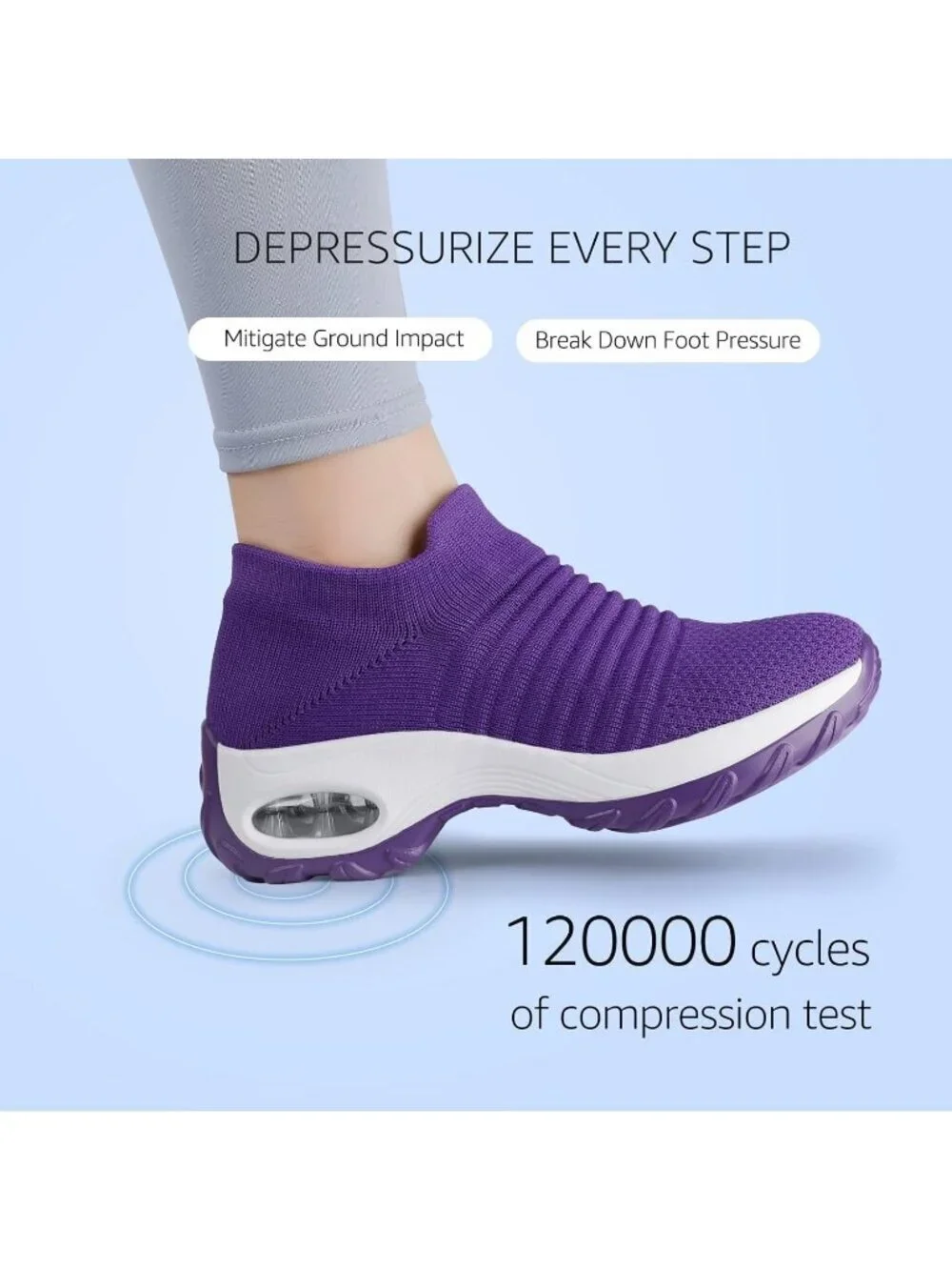 Women's Purple Walking Arch Support Non Slip Breathable Knit Upper Sneaker Shoes